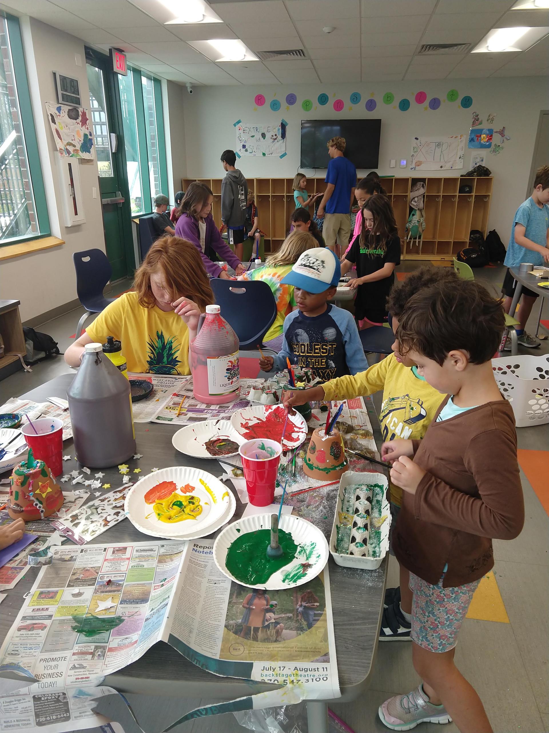 Group of children working on art crafts